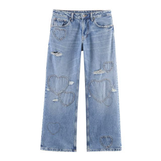 Street Heart-Shaped Ripped Straight Leg Jeans