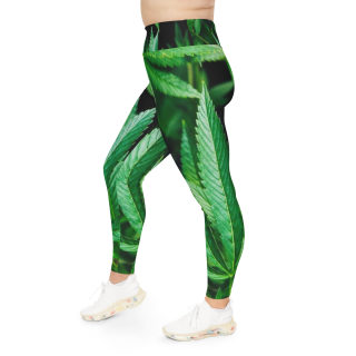 Green Cannabis Leaf Leggings, Plus Size | All-Over Print 6