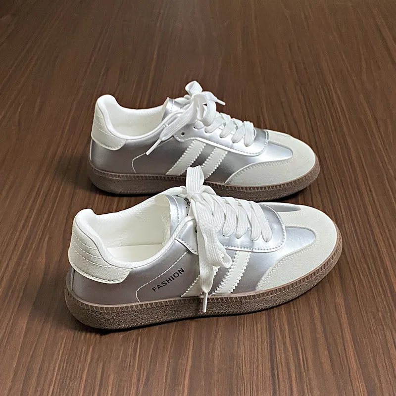 Side Striped Lace-Up Round Toe Sneakers 6