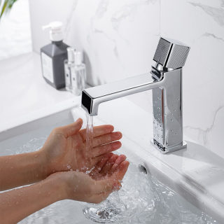 Black Square Countertop Basin with Chrome Faucet