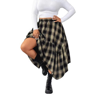 Chic Vintage Plaid Irregular Hem Maxi Skirt | Plus Size 5