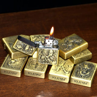 Retro Windproof Kerosene Lighter, Bronze Relief