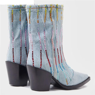 Crystal Cowboy Ankle Boots | Western Style Pointed Toe Women's 6