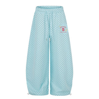 Polka Dot Number Print Wide Leg Sweatpants | Drawstring Cuff 2