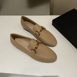 Women's Round-Toe Leather Loafers | Metal Buckle Flats 2