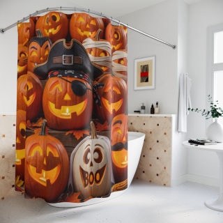 Pumpkin Patch Jack-o'-Lanterns Shower Curtain | Halloween Pumpkin Pattern 4