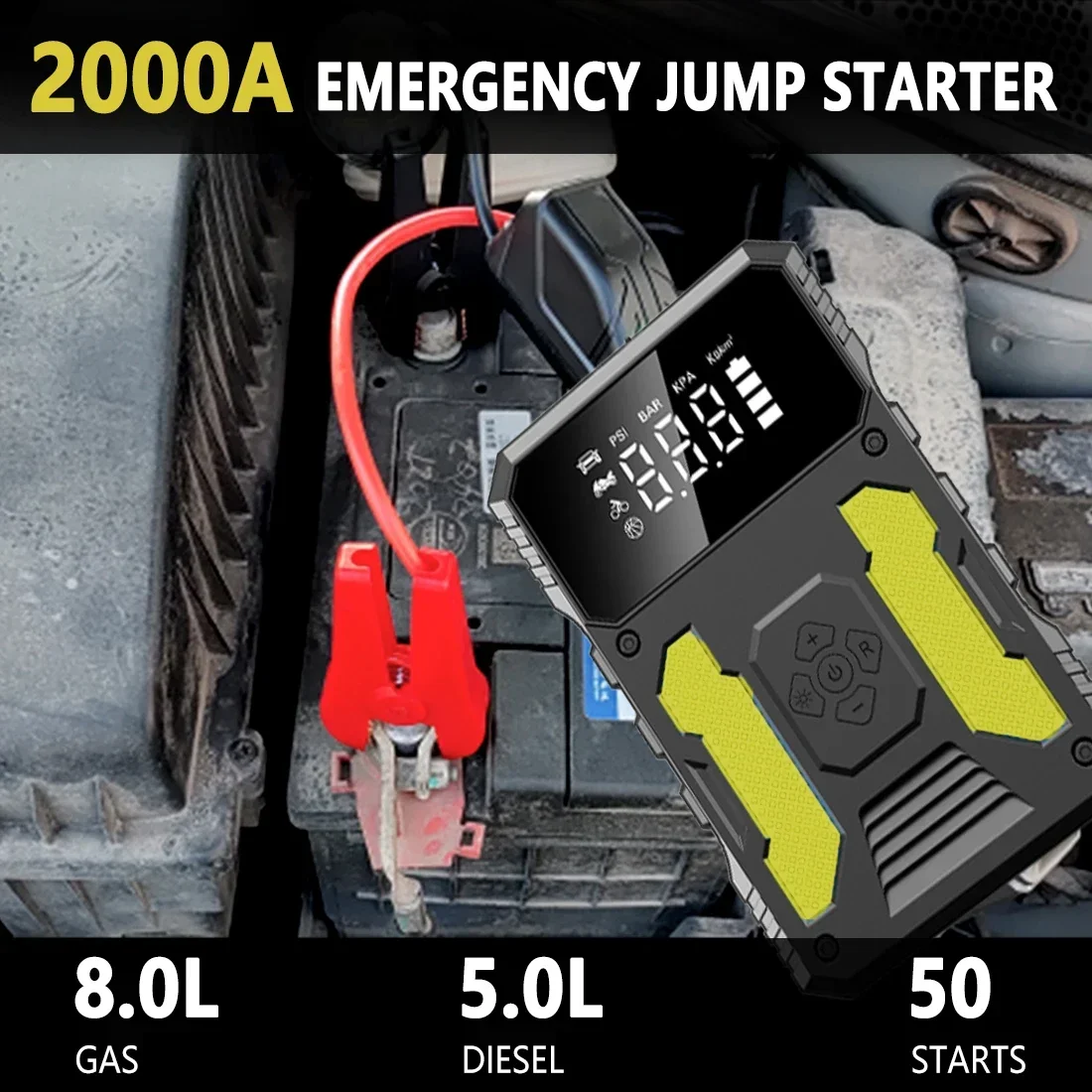12V Car Jump Starter with Air Compressor, Portable Power Bank 3