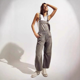 Street-Style Washed Vintage Loose Straight-Leg Denim Overalls 3