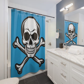 Skull and Crossbones Shower Curtain | Pirate Skull Bathroom Decor