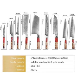 XUANFENG VG10 Steel Kitchen Knife Set | Chef & Bread Knife, Wood Handle 2