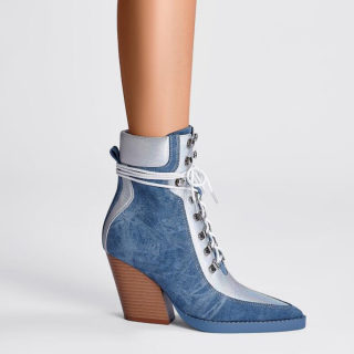 Denim Lace-Up Chelsea Boots | Pointed Toe Platform Riveted 4