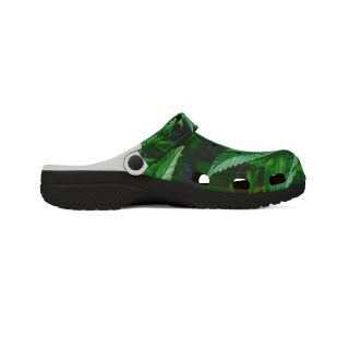 Green tropical leaf print clog shoes 7