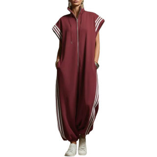 Striped Zipper Stand Collar Jumpsuit | Spring Summer Overalls 5