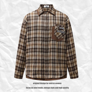 Brown Plaid Shirt for Men and Women | Loose Casual Long-Sleeve Blouse Jacket