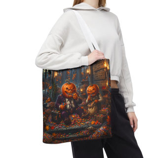Jack-o'-Lantern Candy Haul Tote Bag | Halloween Pumpkin Scene 98