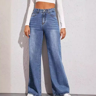 Washed Whisker-Effect Loose Wide-Leg Jeans 4
