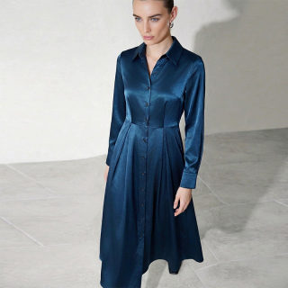 Long Sleeve Solid Color A-Line Dress 3
