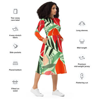 All-Over Print Long Sleeve Midi Dress 8