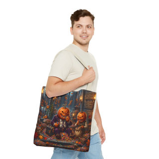 Jack-o'-Lantern Candy Haul Tote Bag | Halloween Pumpkin Scene 42