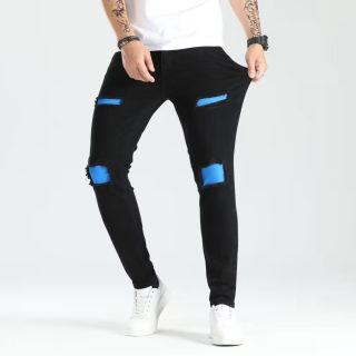Ripped Skinny Men's Jeans with Patches | Elastic Trendy Denim Pants 2