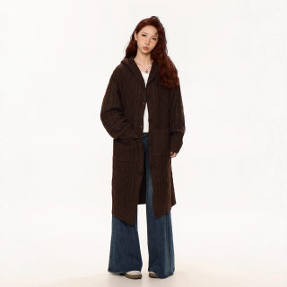 Women's Cable Knit Cardigan | Mid-Length Loose Fit Hooded 3