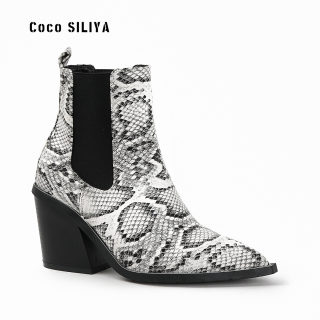Women's Patterned Ankle Boots | Thick Heel Pointed Toe Martin Boots 2