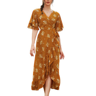 Floral V-Neck Summer Dress | French Waist Bandage Tea-Length Skirt 6