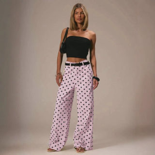 Polka Dot Loose Fit Mid-Waist Denim Pants