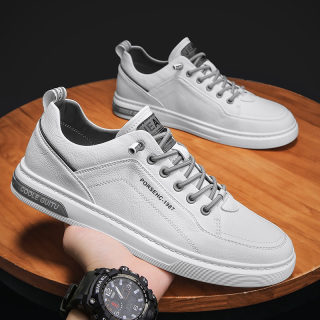 Men's Casual Leather Shoes | Thick-Sole White Sneakers