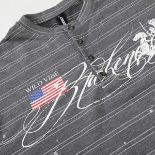 Letter Print Striped Fake Two-Piece Long Sleeve Shirt | American Vintage 2