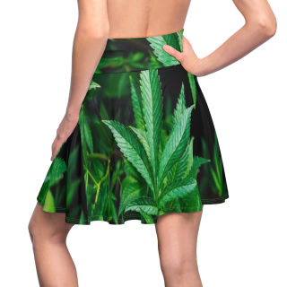 Cannabis Leaf Pattern Skater Skirt | Green Botanical Print 6