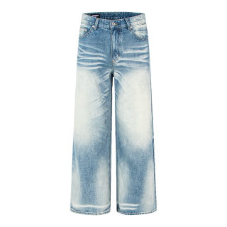 Vintage Distressed Cat-Whisker Wash Straight Leg Jeans | Unisex