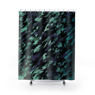 Abstract Teal Black Camo Shower Curtain | Modern Watercolor Bathroom Decor 2