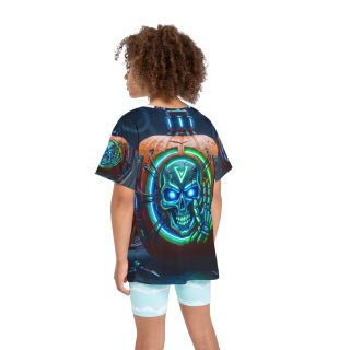 Neon Cyber Skull Pumpkin Kids Jersey 6