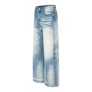 Vintage Distressed Cat-Whisker Wash Straight Leg Jeans | Unisex 3