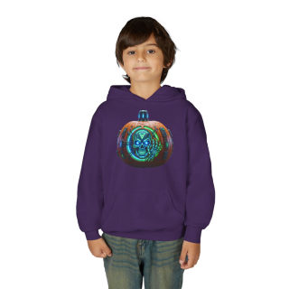 Glowing Cyber Pumpkin Kids Hoodie 29