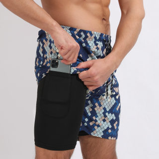 Men's Casual Beach Sports Shorts | Printed Double Layer Plus Size 4