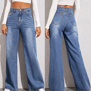 Washed Whisker-Effect Loose Wide-Leg Jeans