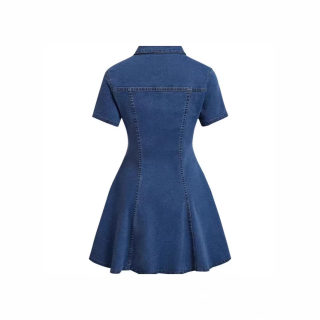 Western-Style Denim Short Sleeve Dress | Open-Front Fitted 4