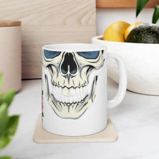 Skull and Roses Ceramic Mug | Floral Skull Coffee Mug 14