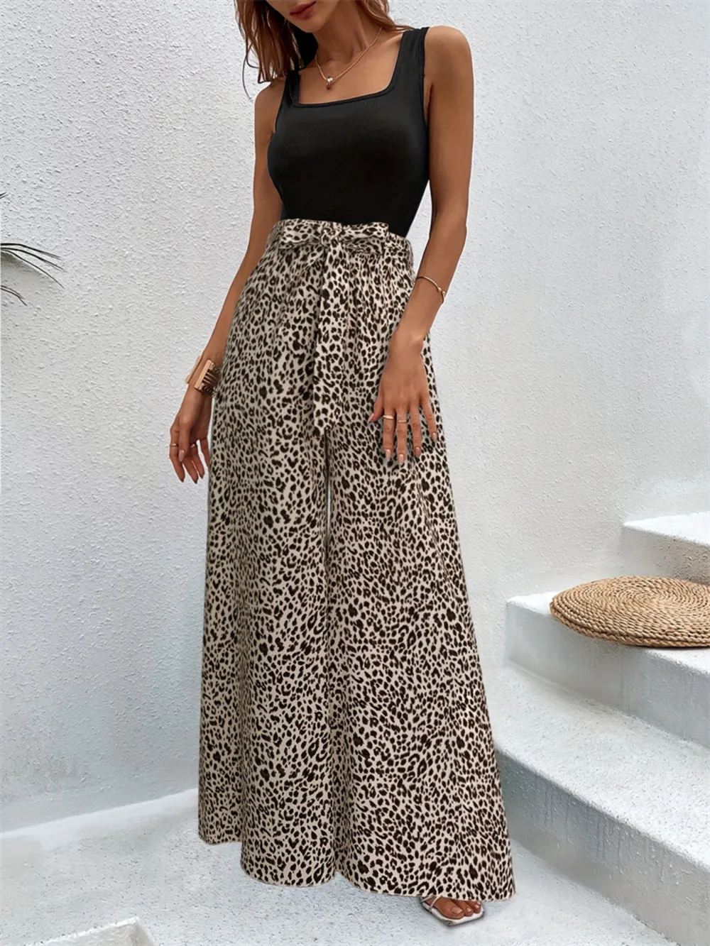 Leopard Print Wide Leg Pants