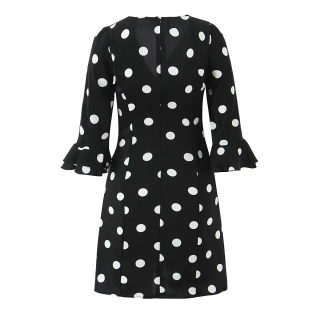Color Block V-Neck Flared Sleeve Polka Dot Dress 2