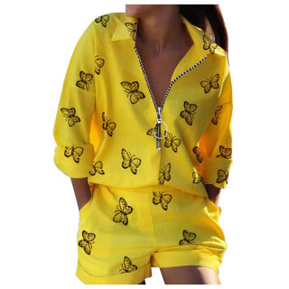 Women's Two-Piece Set | Long Sleeve Printed Zip-Up Top & Shorts 5