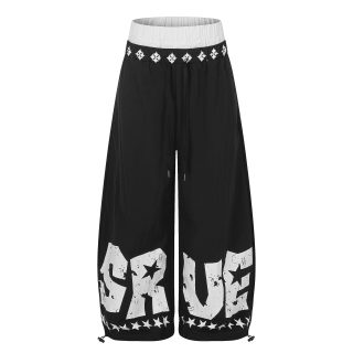 Letter Print Wide Leg Sweatpants | Drawstring Cuff Casual Dance 3