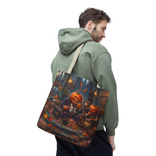 Jack-o'-Lantern Candy Haul Tote Bag | Halloween Pumpkin Scene 86