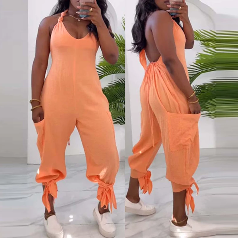 Halter Tie-Detail Jumpsuit with Pockets