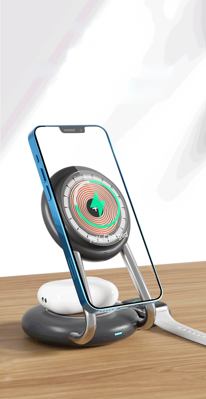 3-in-1 Desk Magnetic Charging Stand | 15W Wireless Charger for iPhone, Watch, AirPods 4