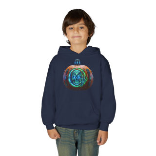 Glowing Cyber Pumpkin Kids Hoodie 28