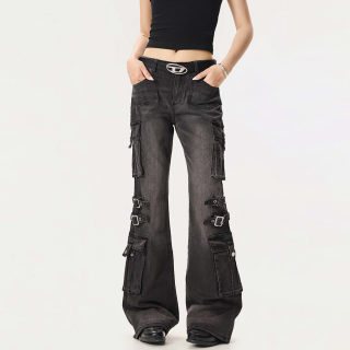 Washed Denim Bell Bottoms | Low Waist Slim Fit