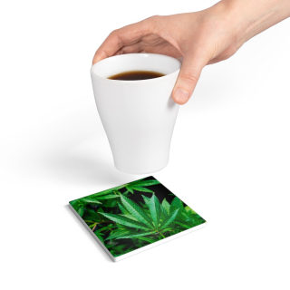 Marijuana leaf ceramic coaster | round cork-back drink mat 8